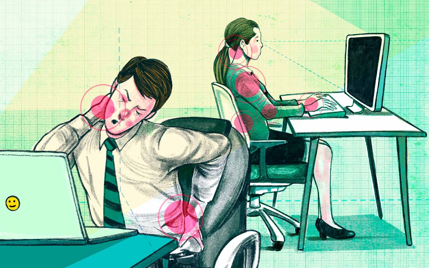 Cinco lesiones del trabajo en oficina